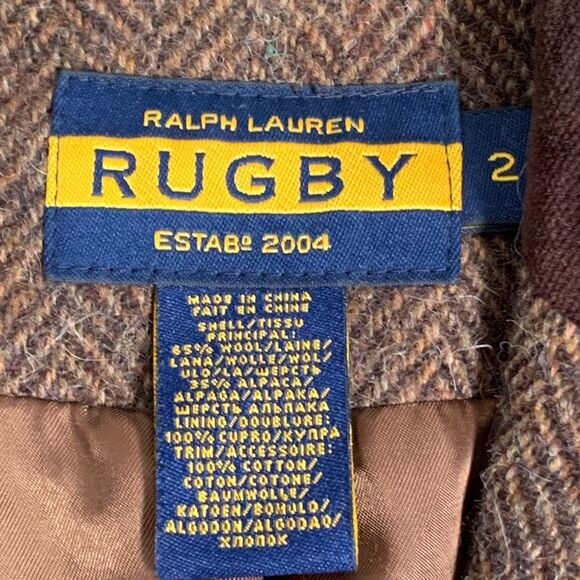 Vintage Ralph Lauren Rugby Blazer Structured Hourglass Herringbone Tweed Brown - Picture 11 of 13